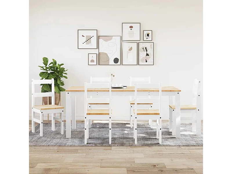 Ensemble à manger Panama 7 pcs blanc bois de pin massif