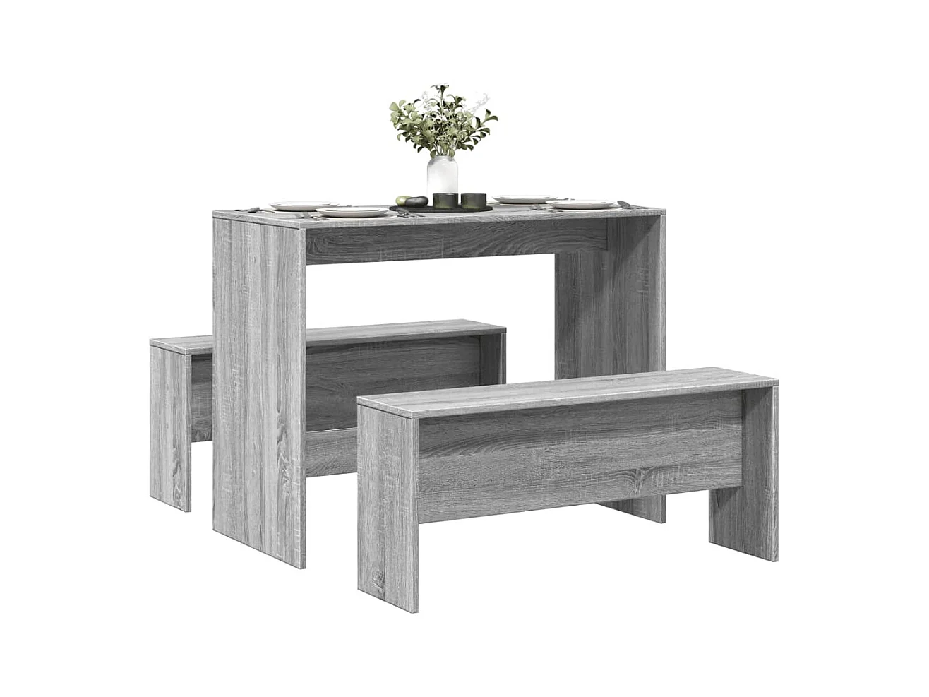 Juego de mesa de comedor y banco de madera de ingeniería de 3 piezas