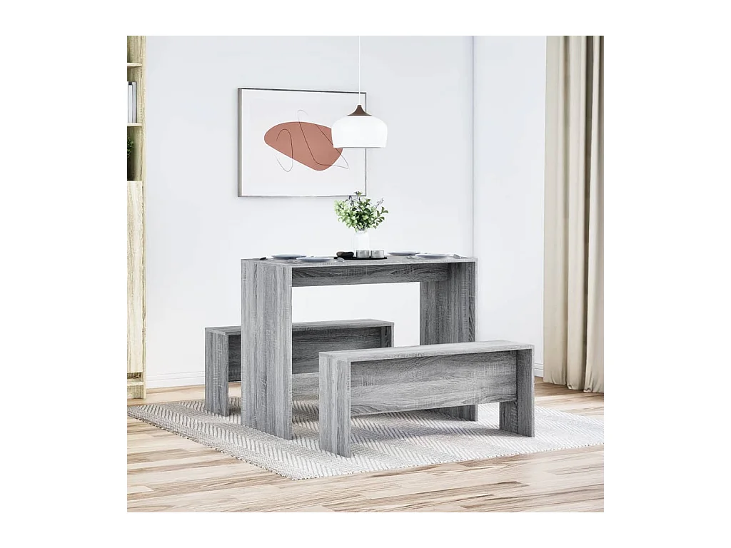 Juego de mesa de comedor y banco de madera de ingeniería de 3 piezas