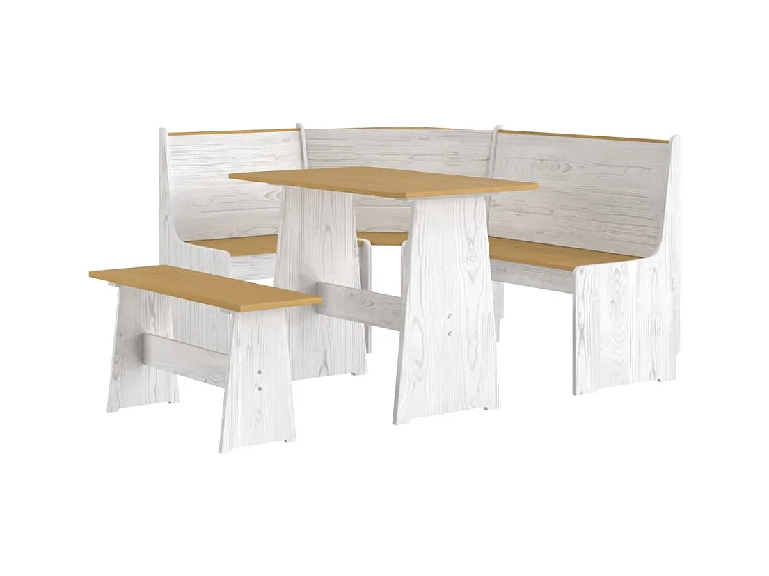 Juego de comedor REINE de 3 piezas en madera maciza de pino color marrón miel y blanco