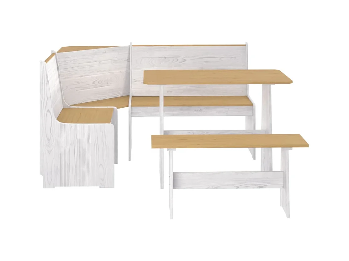 Juego de comedor REINE de 3 piezas en madera maciza de pino color marrón miel y blanco