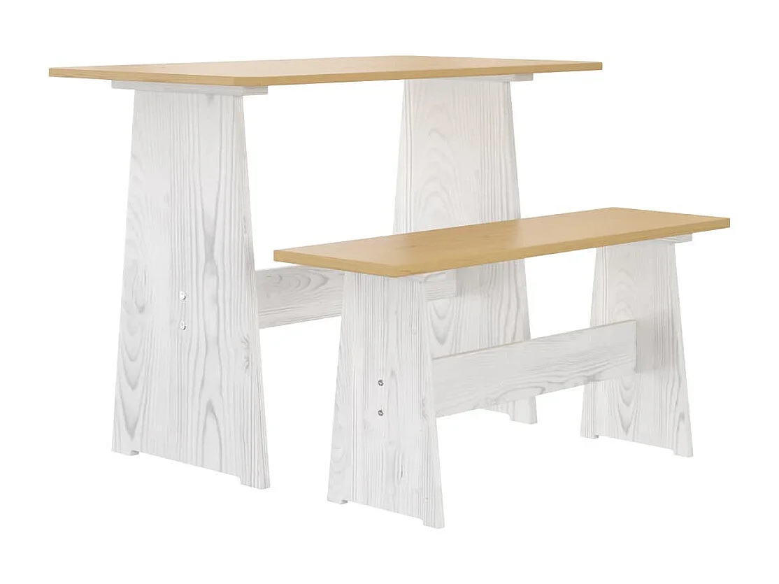 Juego de comedor REINE de 3 piezas en madera maciza de pino color marrón miel y blanco