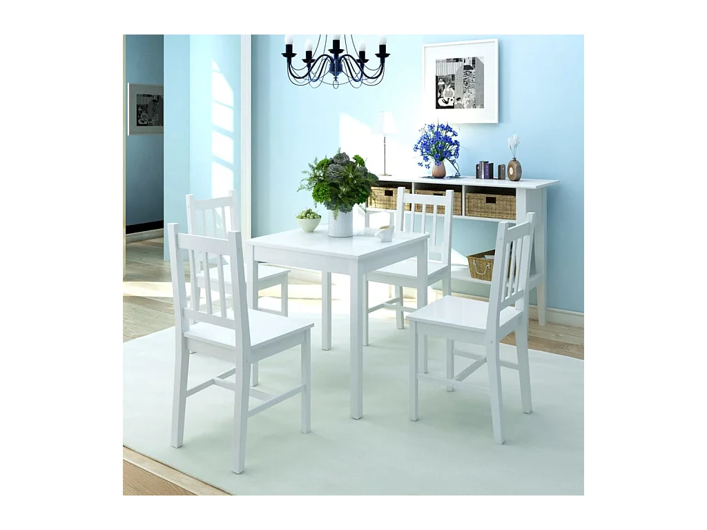 Eettafelset van 5 stuks in wit grenenhout