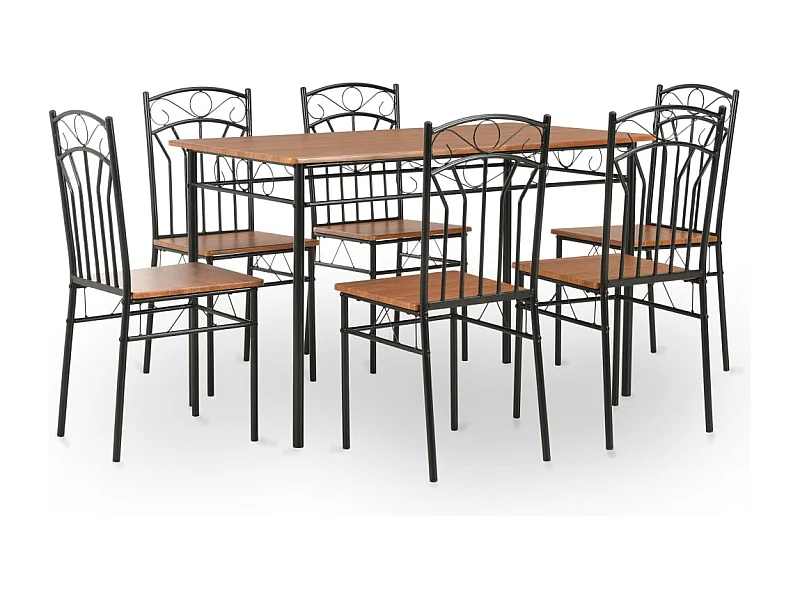 Eetkamerset 7-delig MDF en staal Bruin