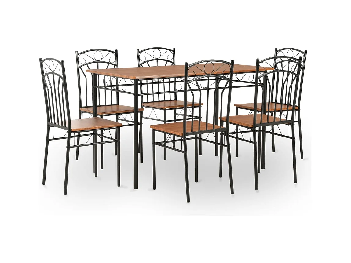 Juego de comedor 7 piezas MDF y acero Marrón