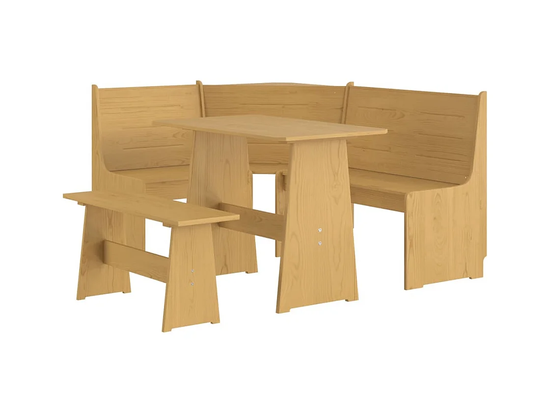Juego de comedor REINE de 3 piezas en madera maciza de pino color marrón miel