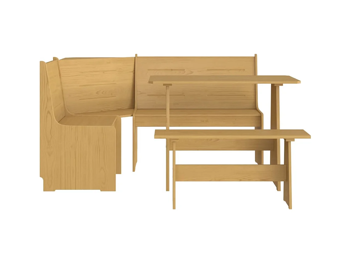 Juego de comedor REINE de 3 piezas en madera maciza de pino color marrón miel