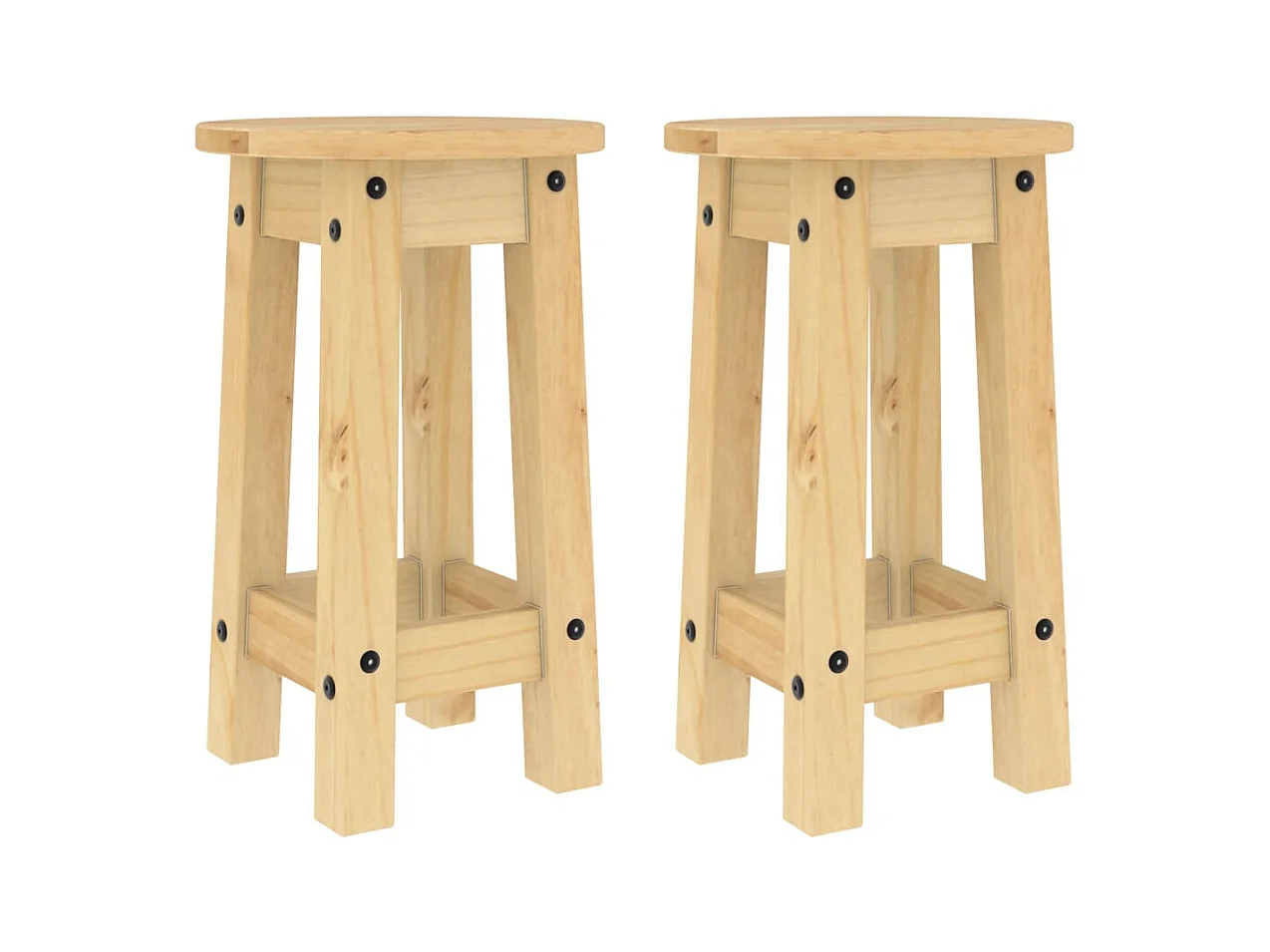 Juego de 2 taburetes de bar de madera maciza de pino