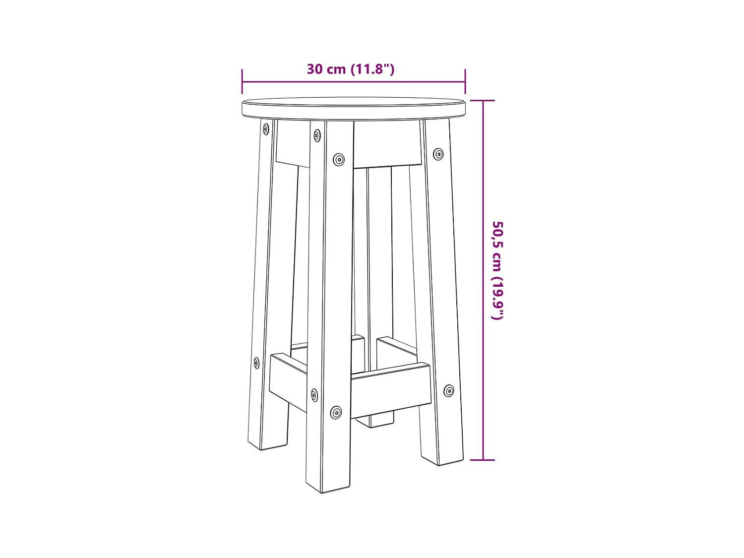 Juego de 2 taburetes de bar de madera maciza de pino