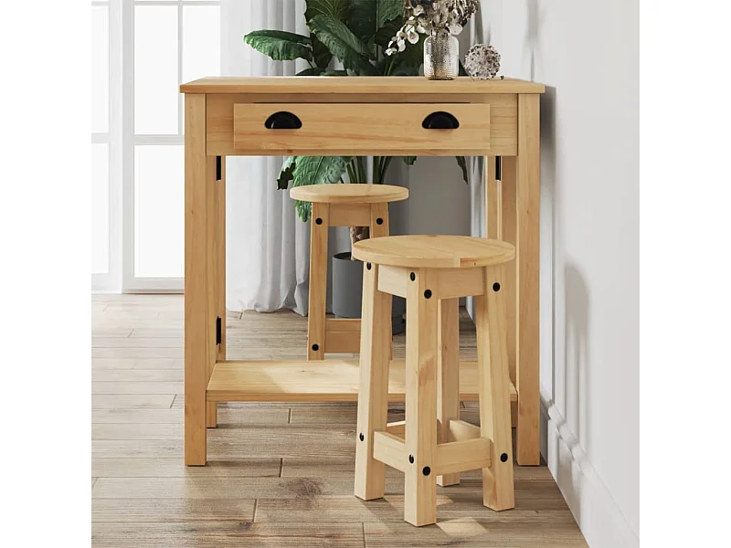 Barhocker 2er Set Kiefer Massivholz