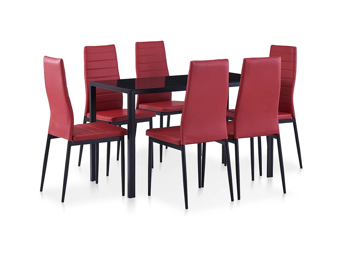 Eetkamerset met 7 stoelen in bordeauxrood