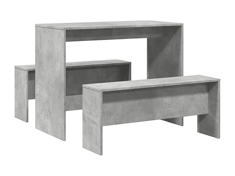 3-delige eettafel en bankset van bewerkt hout