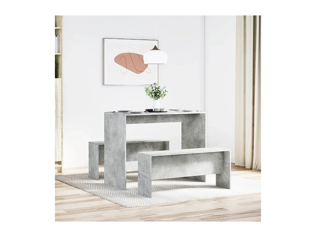 Juego de mesa de comedor y banco de madera de ingeniería de 3 piezas