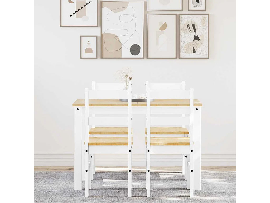 Set da pranzo Panama da 5 pezzi in legno massello di pino bianco