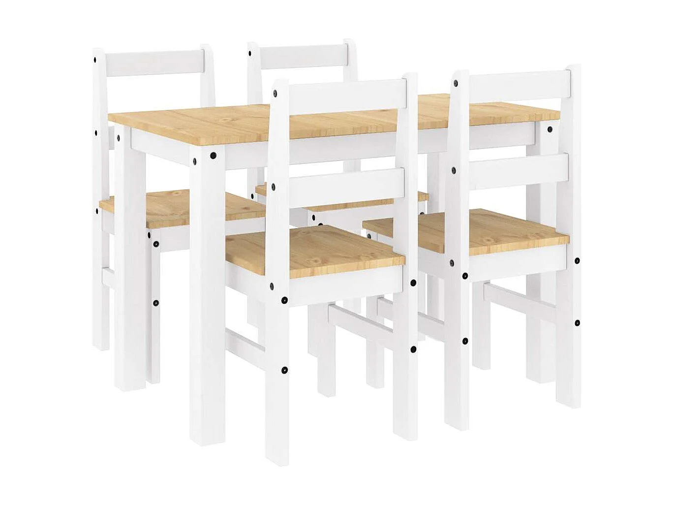 Set da pranzo Panama da 5 pezzi in legno massello di pino bianco