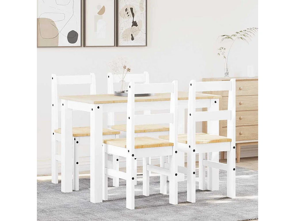 Set da pranzo Panama da 5 pezzi in legno massello di pino bianco