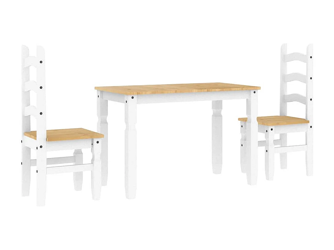 Panama 3-delige eetkamerset wit massief grenenhout