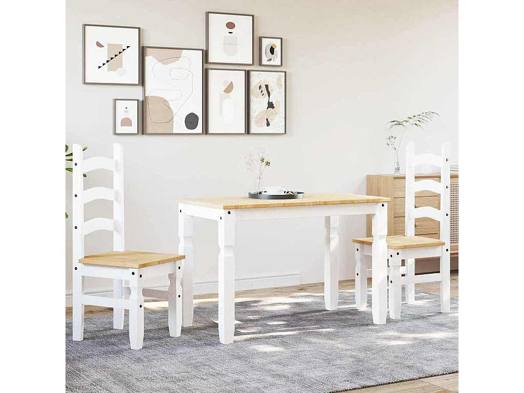 Panama 3-delige eetkamerset wit massief grenenhout