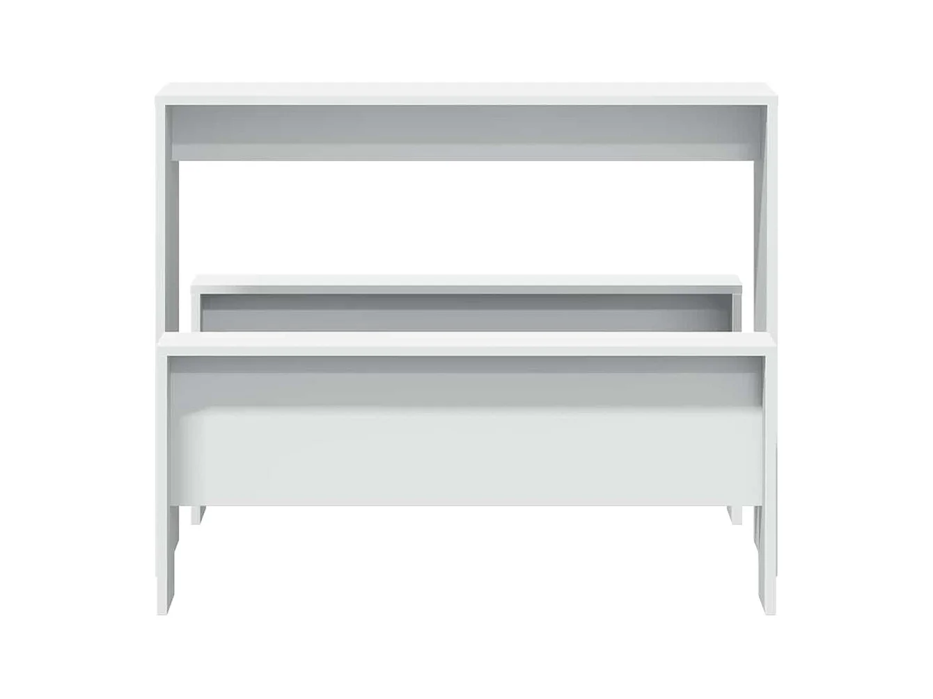 3-delige eettafel en bankenset van wit bewerkt hout