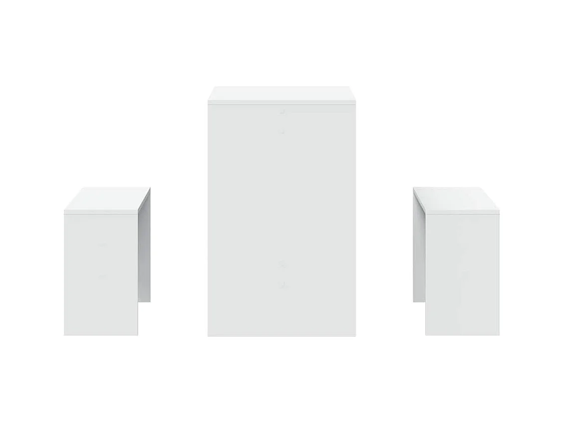 3-delige eettafel en bankenset van wit bewerkt hout