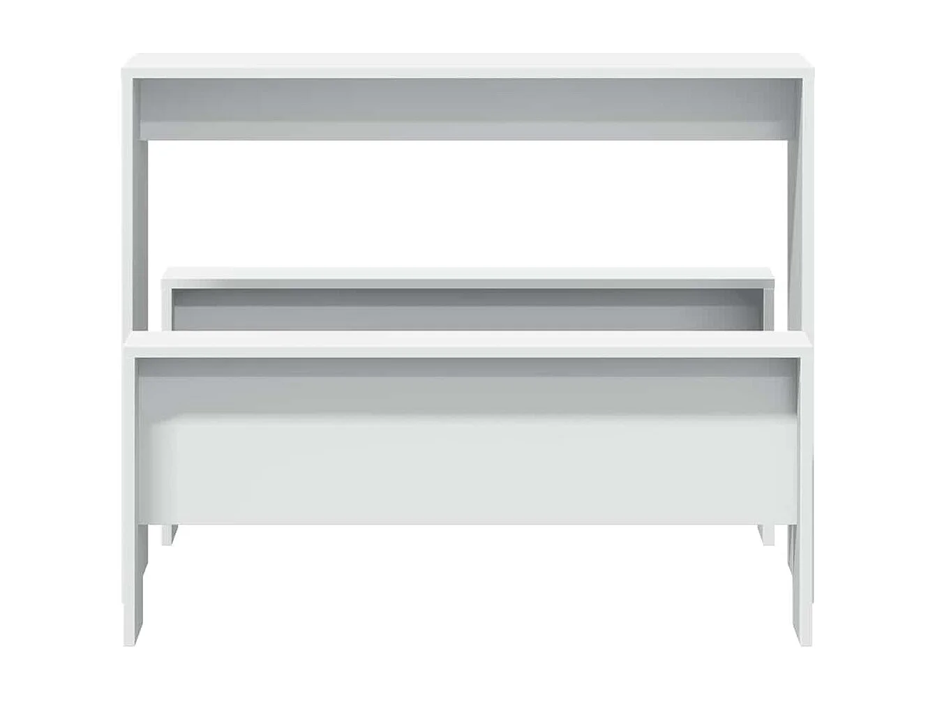 Set tavolo da pranzo e panca da 3 pezzi in legno ingegnerizzato bianco