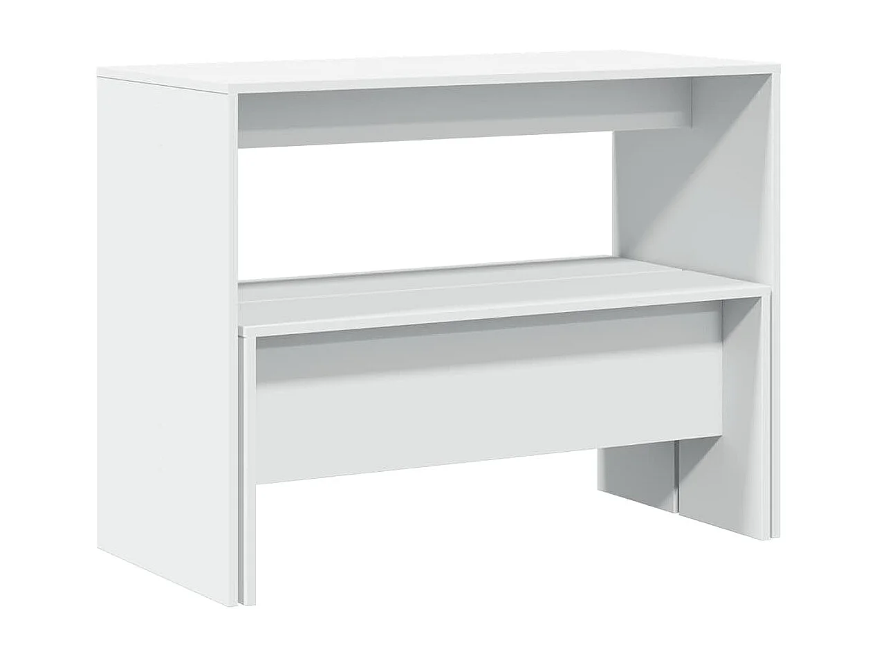 Set tavolo da pranzo e panca da 3 pezzi in legno ingegnerizzato bianco