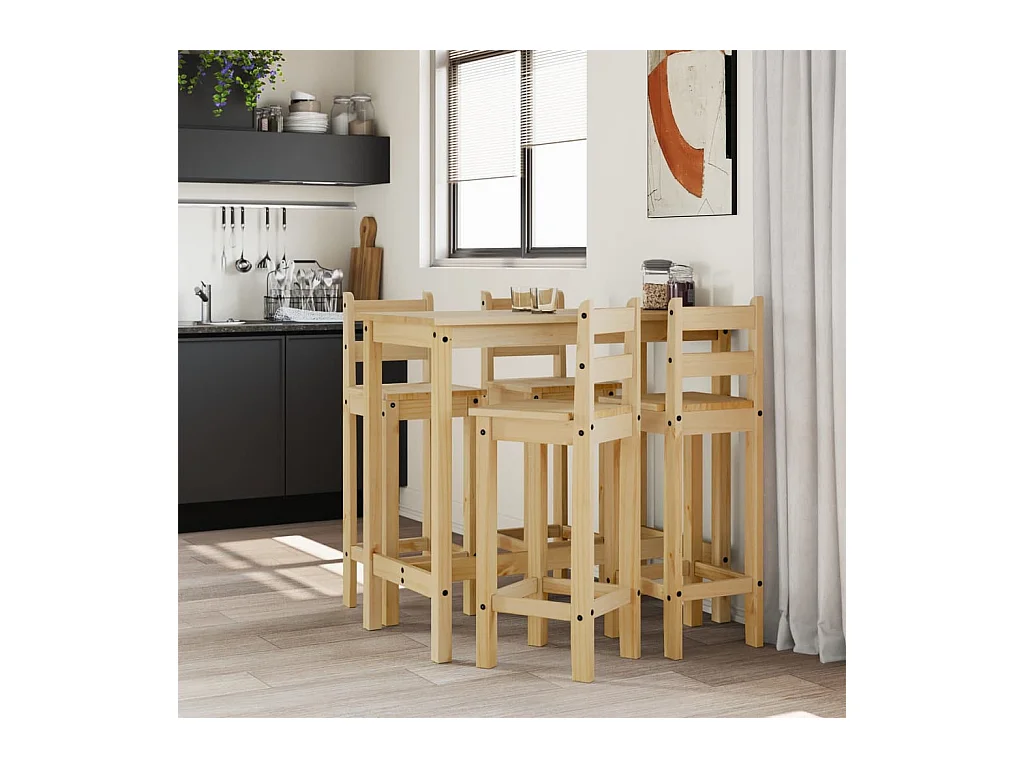 Juego de bar de 5 piezas fabricado en madera maciza de pino