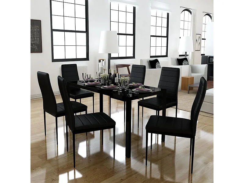 Juego de mesa de comedor de siete piezas en color negro
