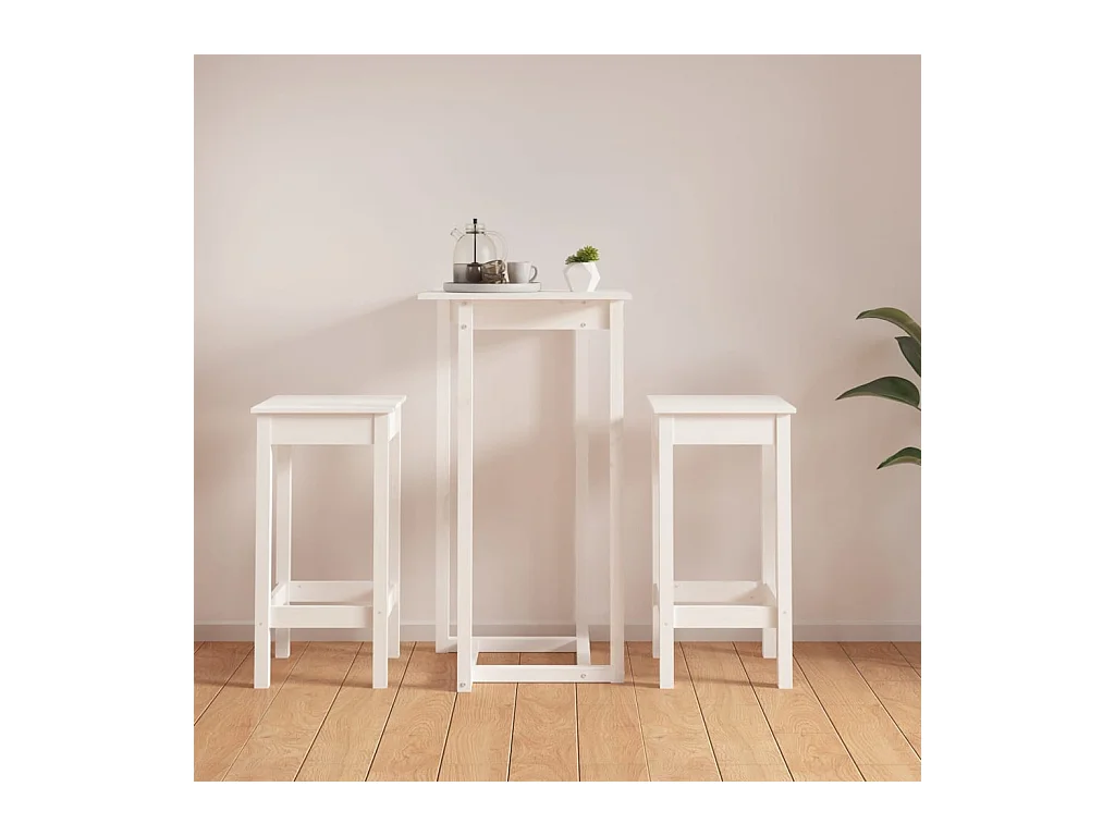 Juego de bar de 3 piezas, blanco, madera maciza de pino