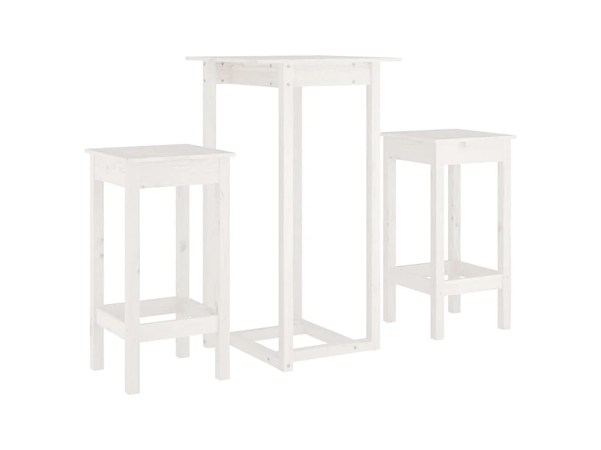 Juego de bar de 3 piezas, blanco, madera maciza de pino