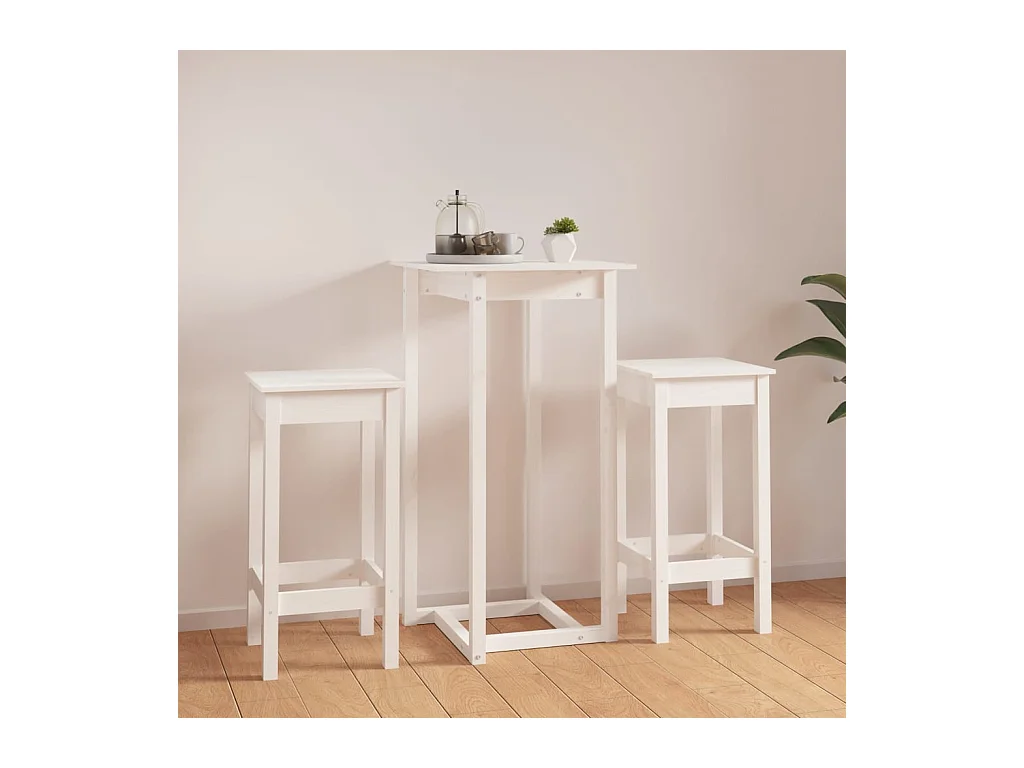Juego de bar de 3 piezas, blanco, madera maciza de pino