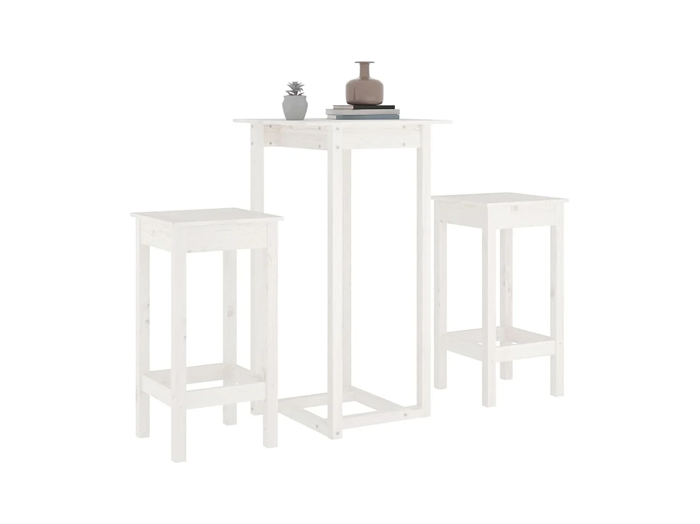 Juego de bar de 3 piezas, blanco, madera maciza de pino
