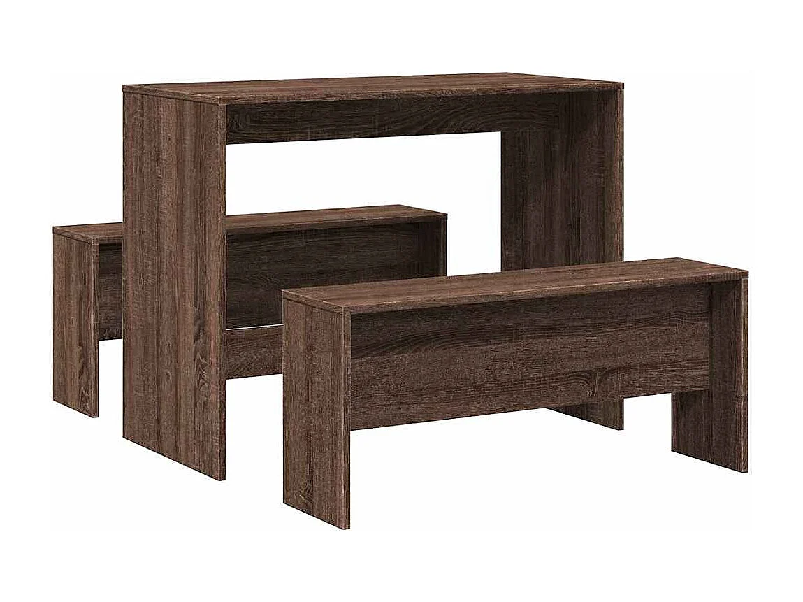 Set da pranzo in legno ingegnerizzato composto da 3 pezzi, tavolo e panca