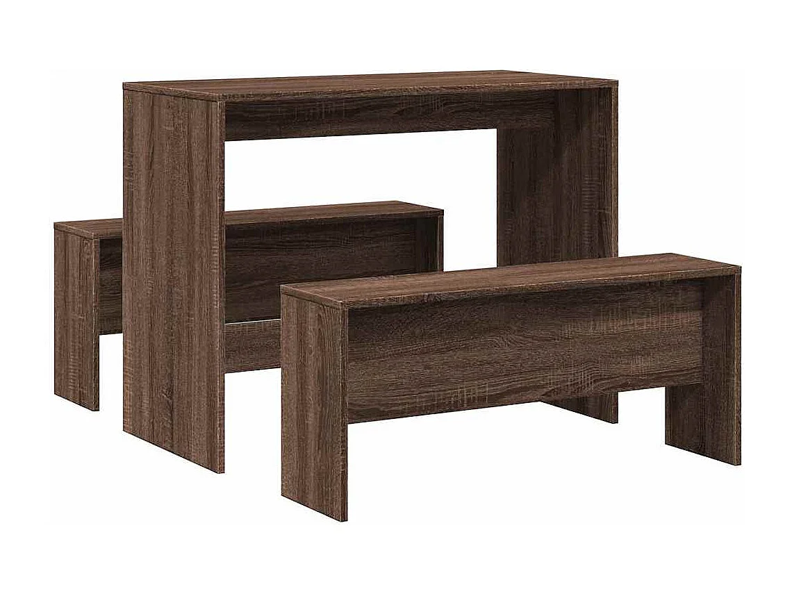 Set da pranzo in legno ingegnerizzato composto da 3 pezzi, tavolo e panca