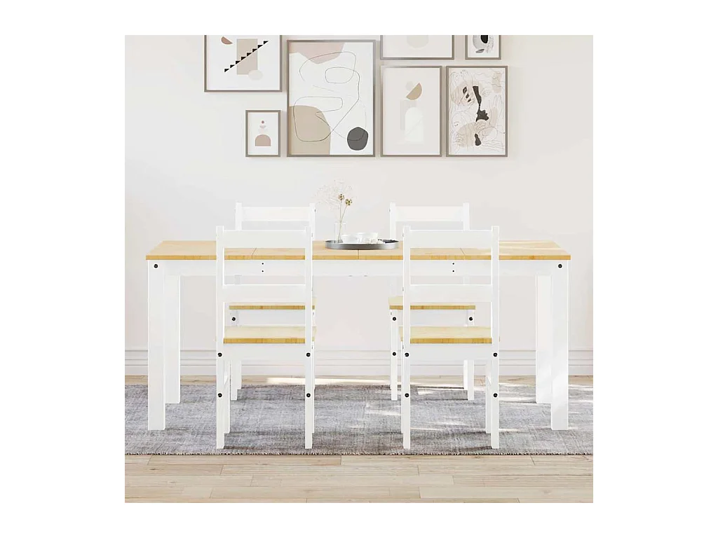 Panama 5-delige eetkamerset wit massief grenenhout