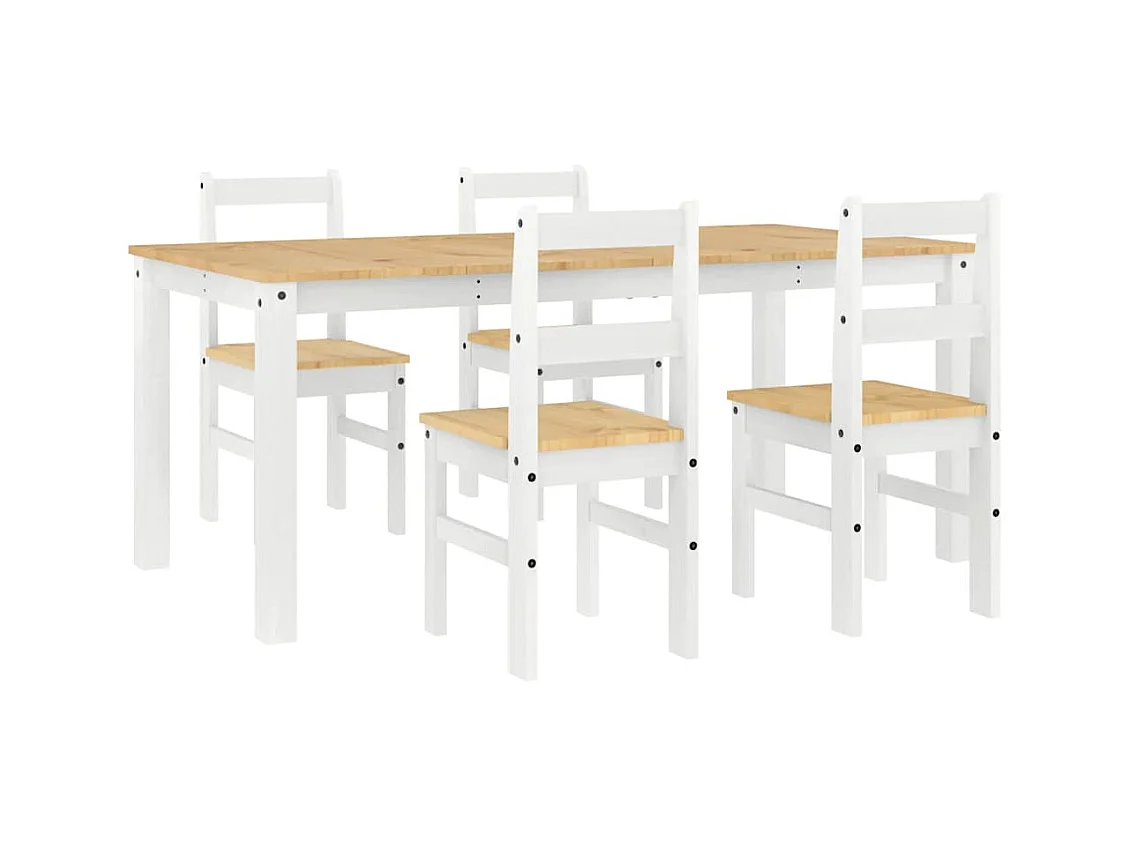 Panama 5-delige eetkamerset wit massief grenenhout