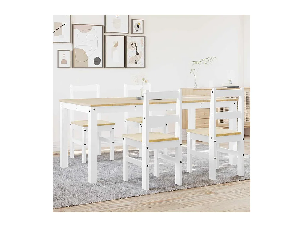 Panama 5-delige eetkamerset wit massief grenenhout