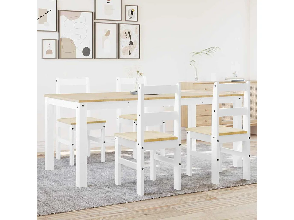 Ensemble à manger Panama 5 pcs blanc bois de pin massif