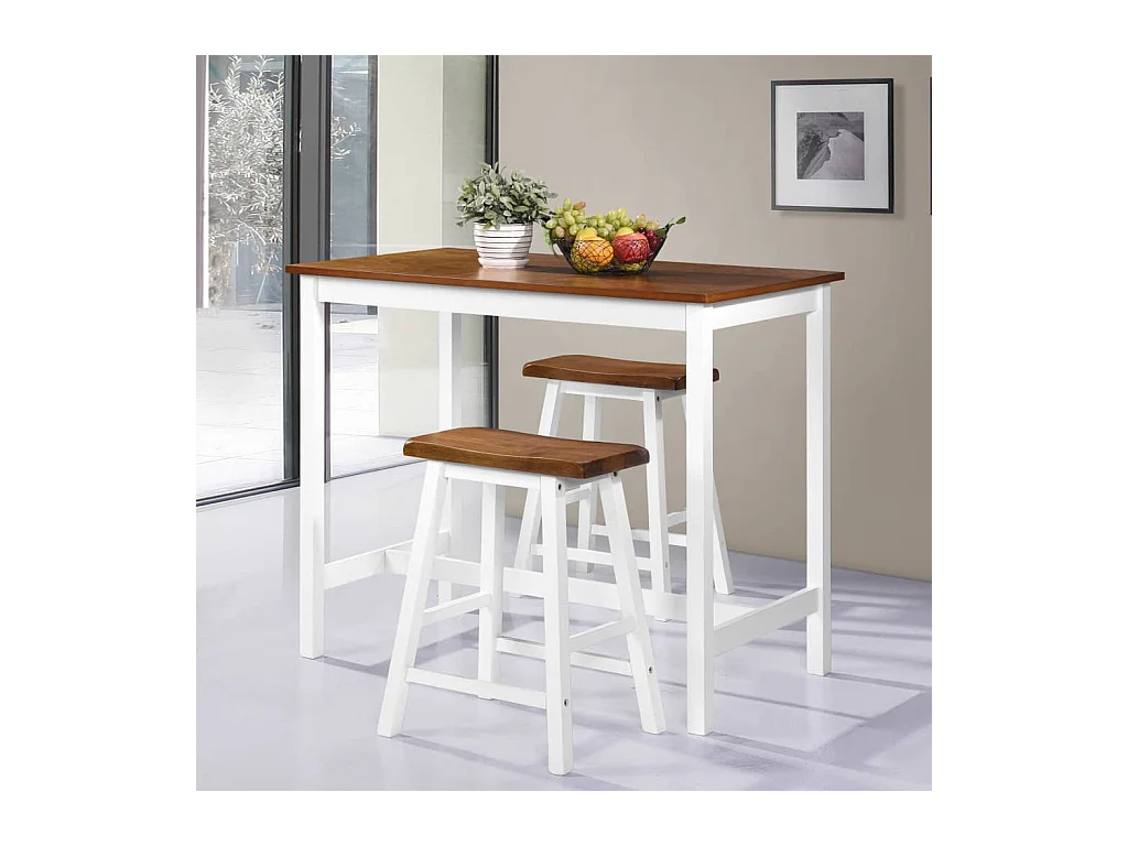 Mesa de bar y taburete 3 piezas Madera maciza