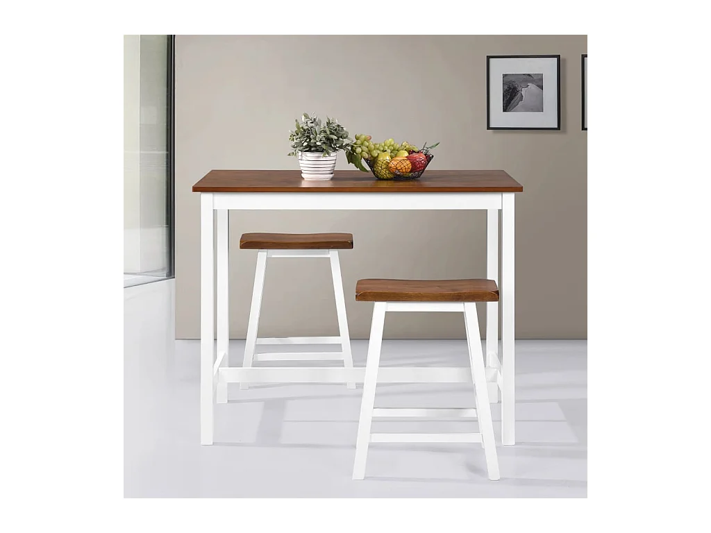 Mesa de bar y taburete 3 piezas Madera maciza