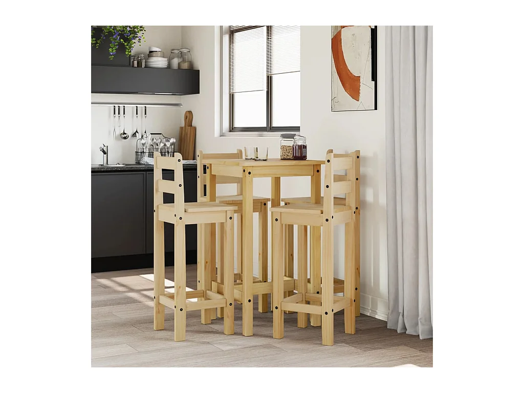 Juego de bar de 5 piezas fabricado en madera maciza de pino