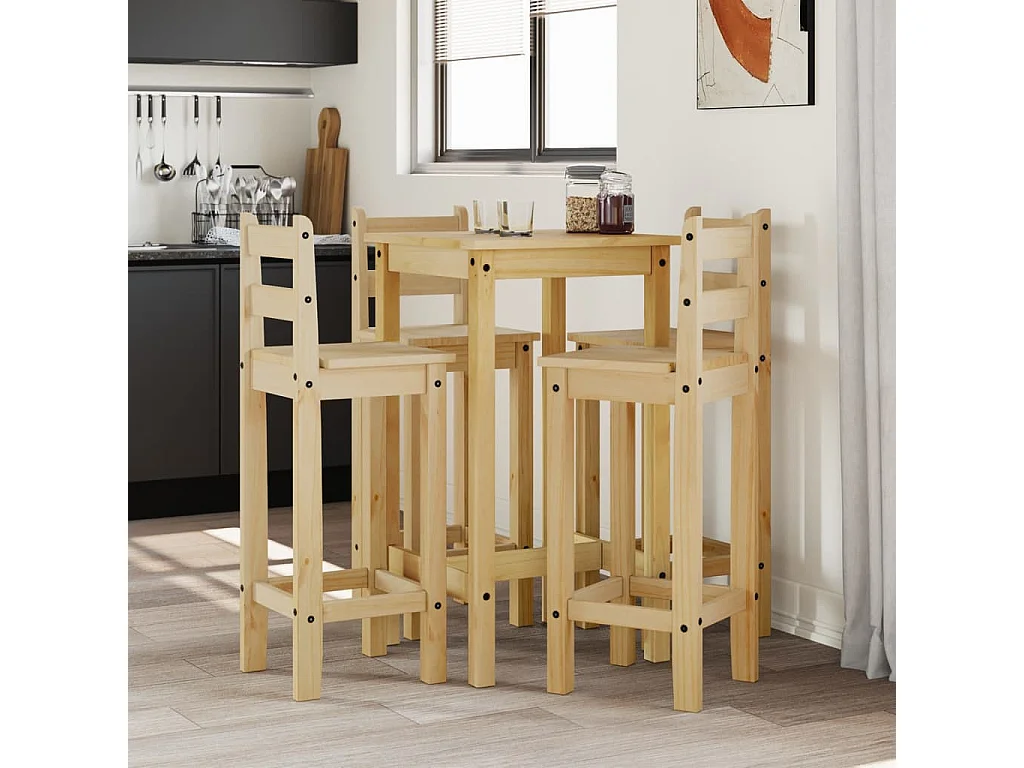 Set da bar da 5 pezzi in legno massello di pino