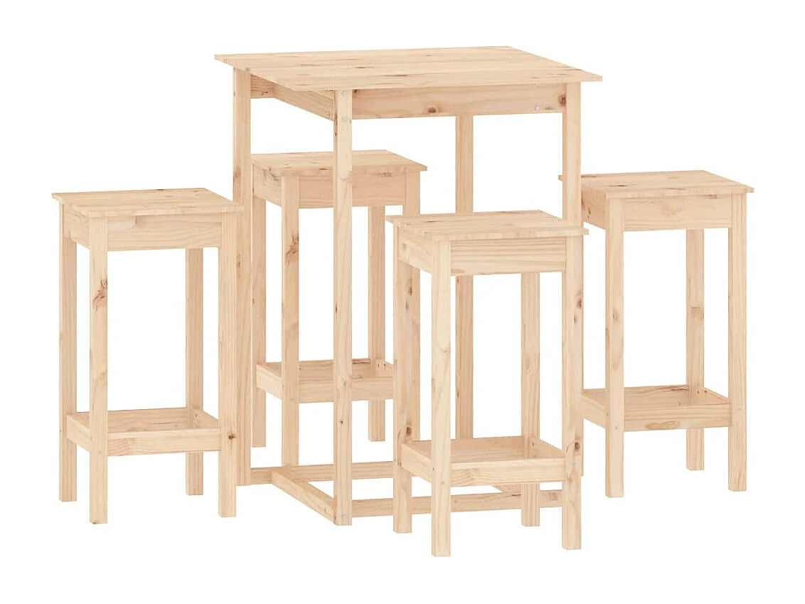 Set da bar da 5 pezzi in legno massello di pino