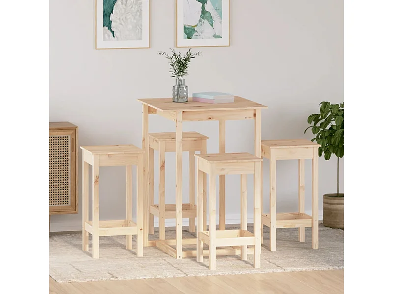 Set da bar da 5 pezzi in legno massello di pino