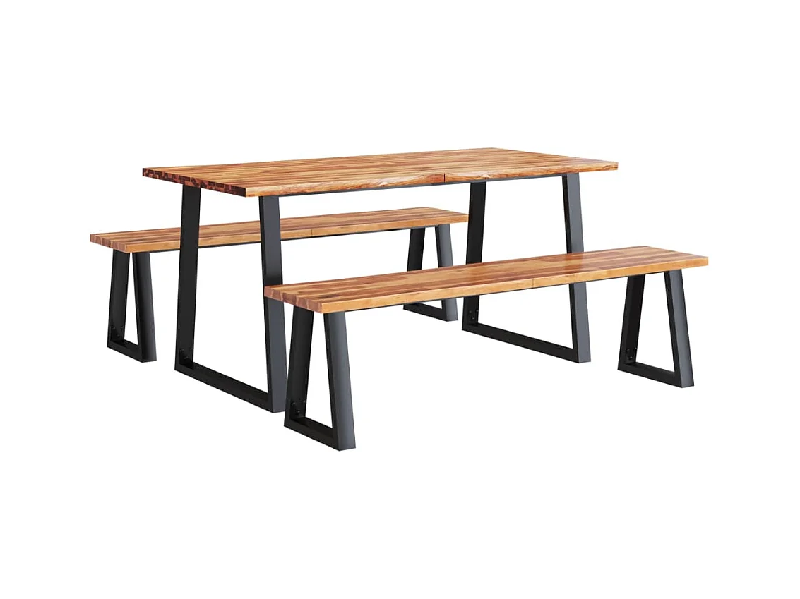 Juego de comedor de 3 piezas con borde vivo en madera maciza de acacia