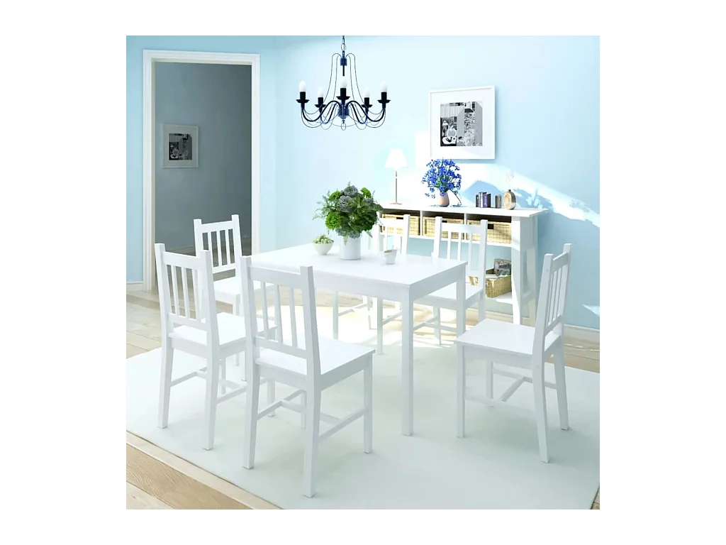 Eetkamerset 7-delig, wit grenenhout