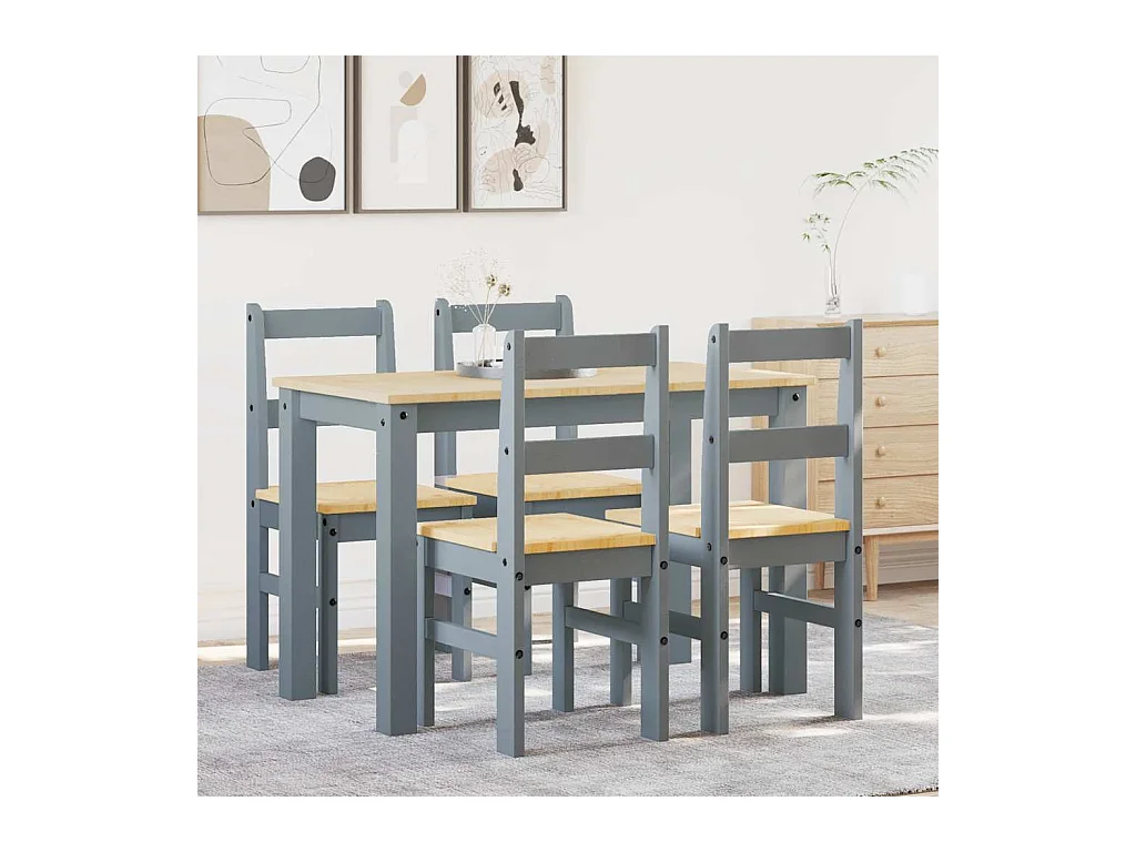 Juego de comedor Panamá de 5 piezas, gris, madera maciza de pino