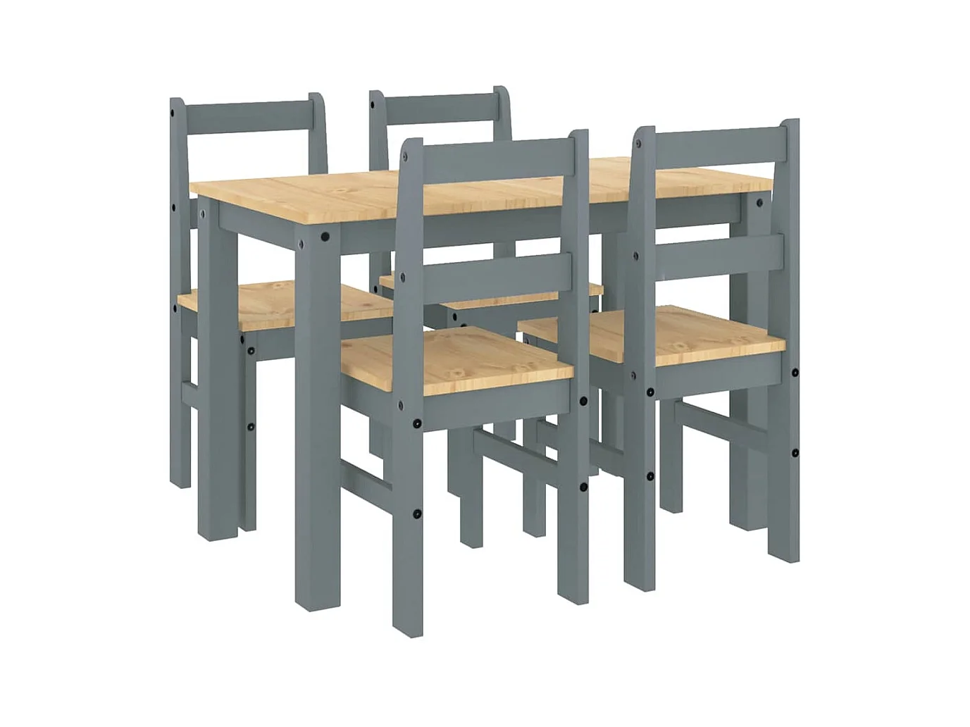 Juego de comedor Panamá de 5 piezas, gris, madera maciza de pino