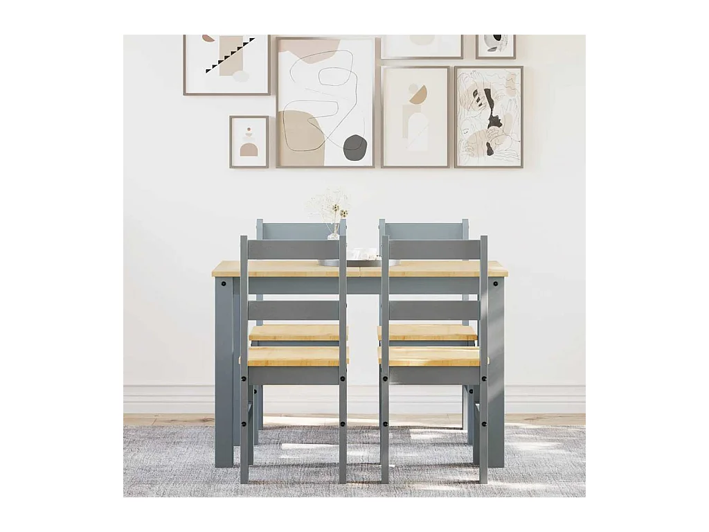 Juego de comedor Panamá de 5 piezas, gris, madera maciza de pino