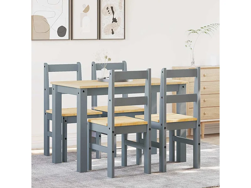 Ensemble à manger Panama 5 pcs gris bois de pin massif